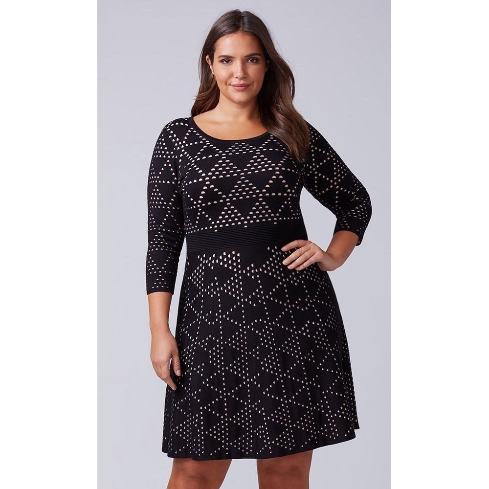 Lane Bryant Sweater Dress Black Dot Triangle Patterned 22/24 New Holiday Winter